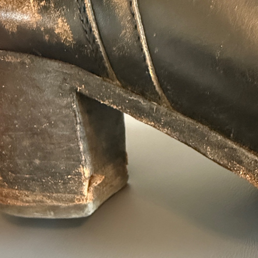 Frye Distressed Black Leather Mid Calf Boots with Buckle Detail - Picture 13 of 16